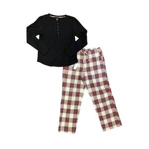 GAP Plaid Flannel Pajama Set Women M Cozy Sleepwear Thermal Top